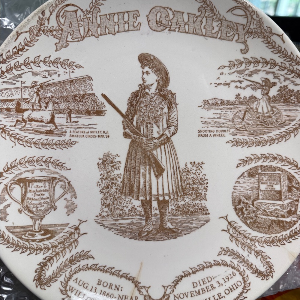 Annie Oakley Decorative Collector Plate - Brown Transferware